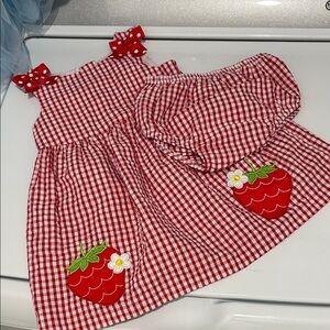 18m Red Gingham Strawberry Dress Set
